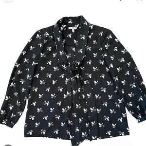 Vintage JUICY COUTURE Black SongBird Printed Long sleeve Blouse women’s SZ Med